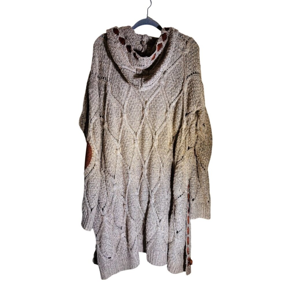 Pol M Cozy Cable Knit Hooded Long Cardigan Duster With Elbow Patches - Picture 4 of 10
